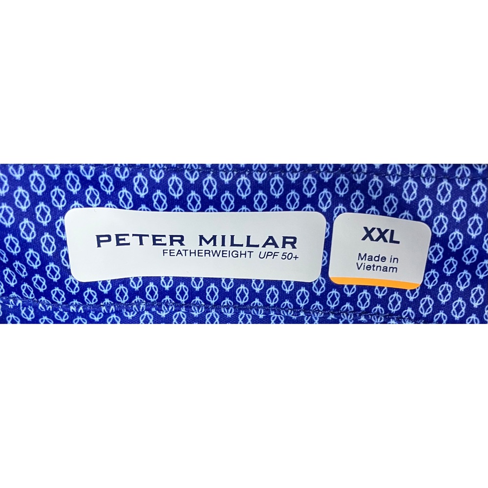 Peter Millar Featherweight Polo Shirt XXL Blue Geometric Knot UPF 850 *Golf Logo - Picture 3 of 10